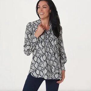 Dennis‎ by Dennis Basso 18W Gray Snakeskin Print Neck Tie Bow Blouse Top Plus